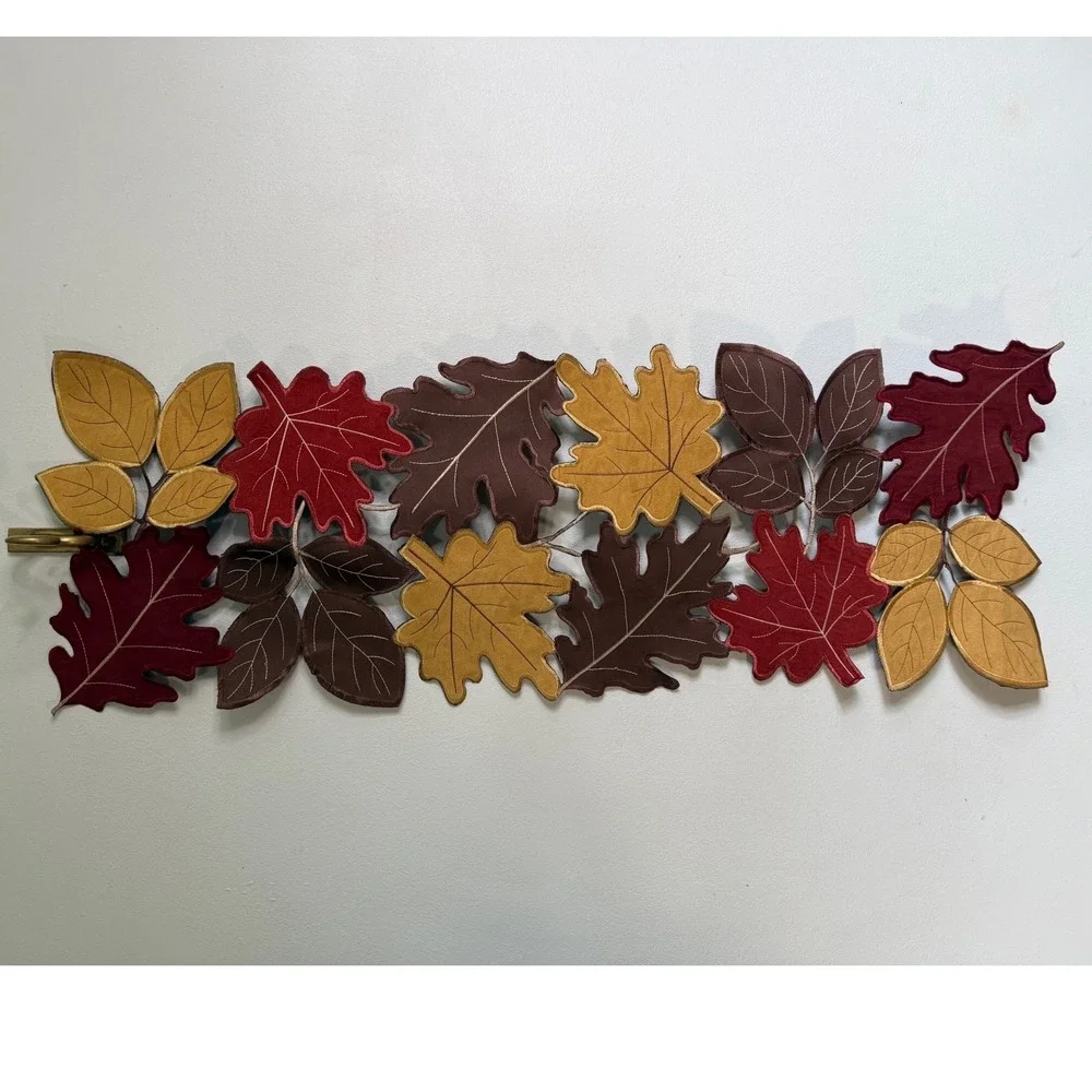 Harvest Season Autumn Leaf Table Runner Burgundy Gold Brown 13x37 Fall Decor